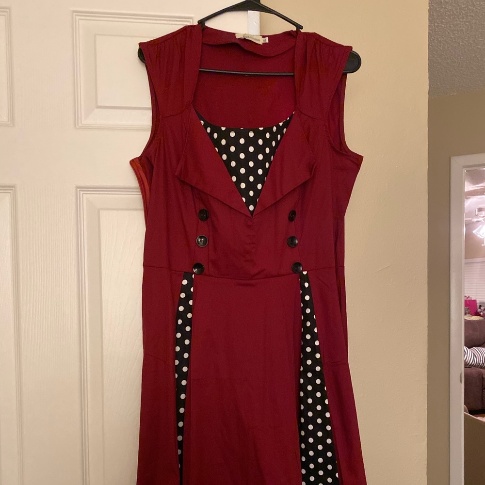 Red and black polka dot dress